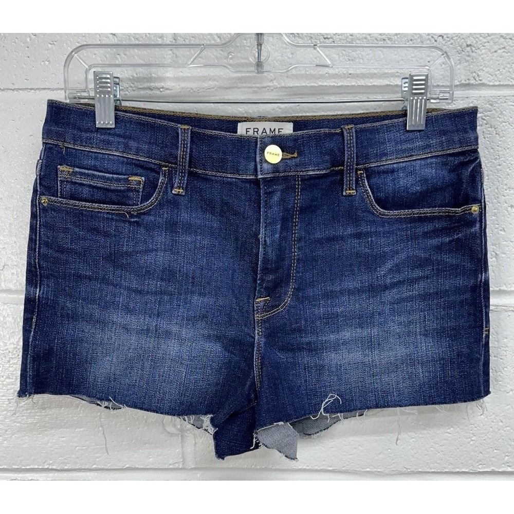 FRAME Le Cut Off Raw‎ Edge Denim Shorts in Astor Dark Wash / Women's Size 28